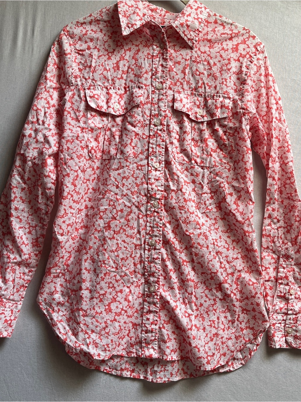 Lauren Ralph Lauren Coral Floral Button Up Short Sleeve Shirt Size Small S